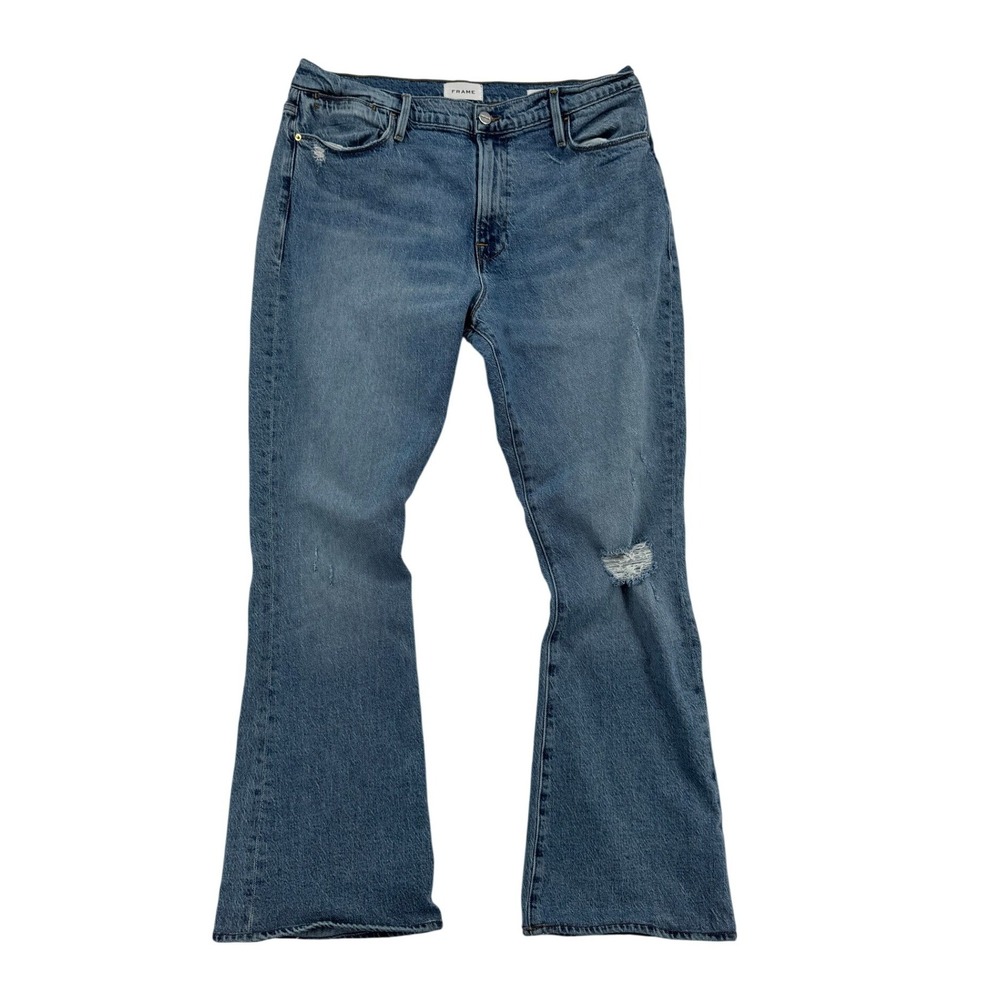 Frame Le High Flare Women 34 Blue Excellent Crystal Shores Rips Distressed Jeans